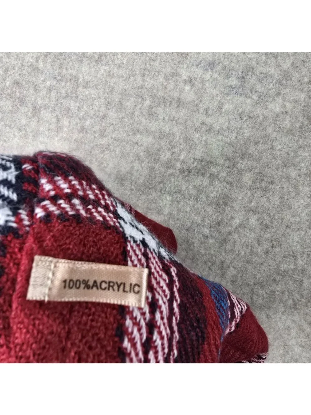 Nicole Infinity Scarf Plaid 100% Acrylic Red & Blue Soft Lightweight